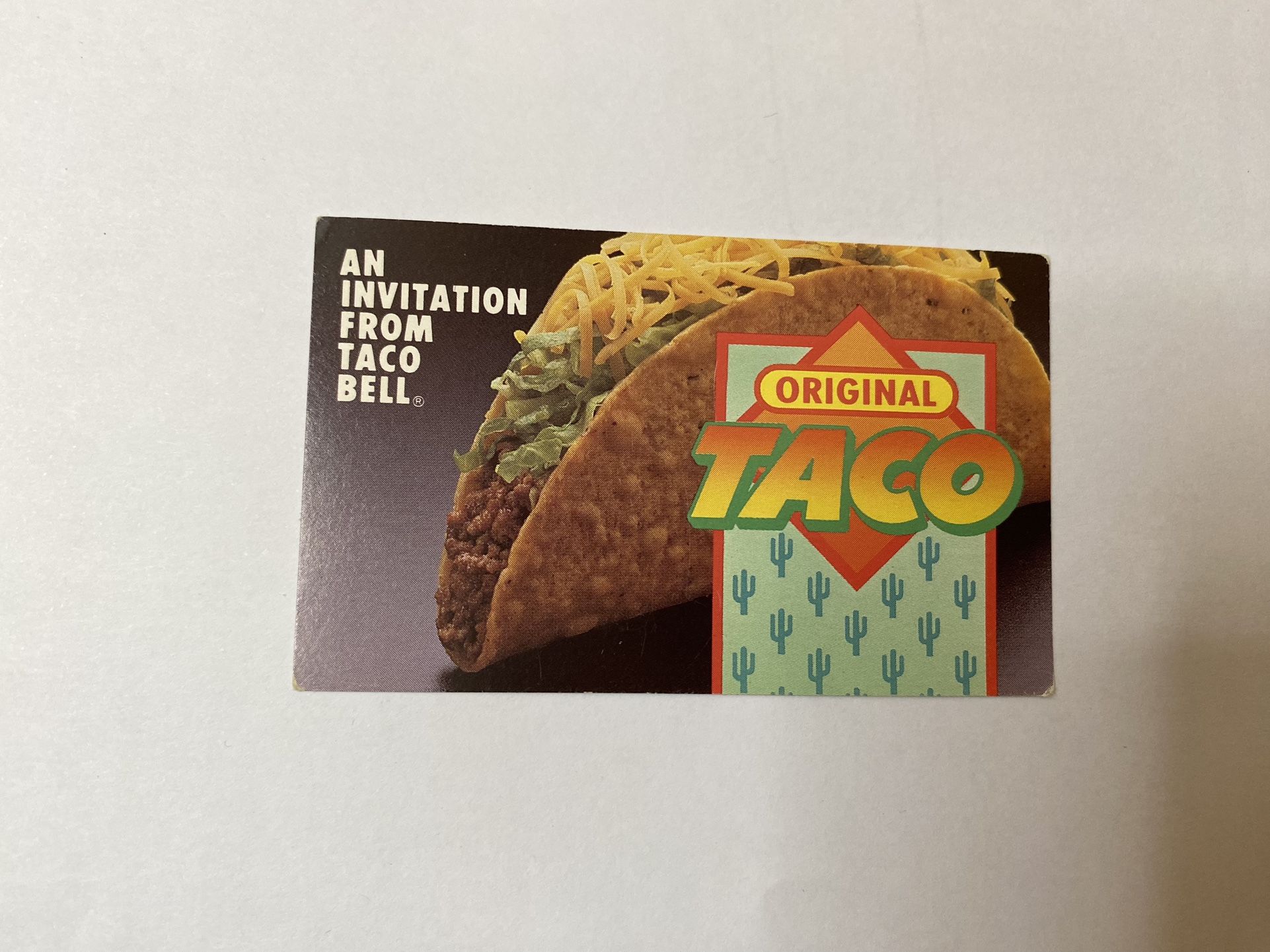 Vintage Taco Bell promotional card 1990