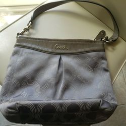 Gently used Coach purse/handbag/ light grey with leather trimming/handle