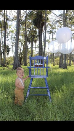 Refurbished Vintage Antique Baby Highchair Blue