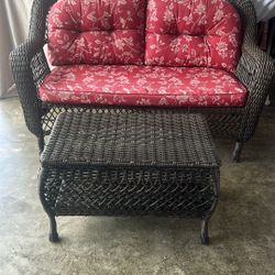 Wicker Love Seat And Storage Table