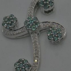 14kt white gold pendant 9.2 grams w white &  35 green diamonds 2.25 carats 9.2  grams. mint condition. 866206-1. 