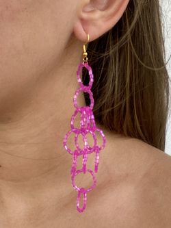 Beaded Earrings Pink Fucsia Maxi Hoops
