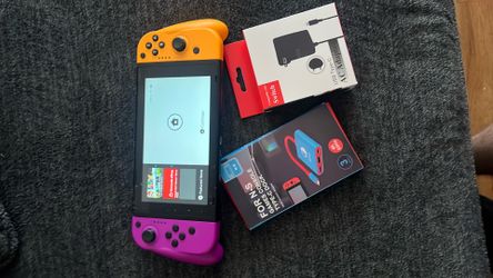 Nintendo switch w/ Portable TV dock Type C + Brand new charger + NEW aftermarket grips