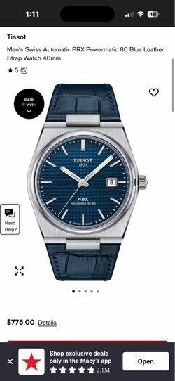 Men's Swiss Automatic PRX Powermatic 80 Blue Leather Strap Watch 40mm