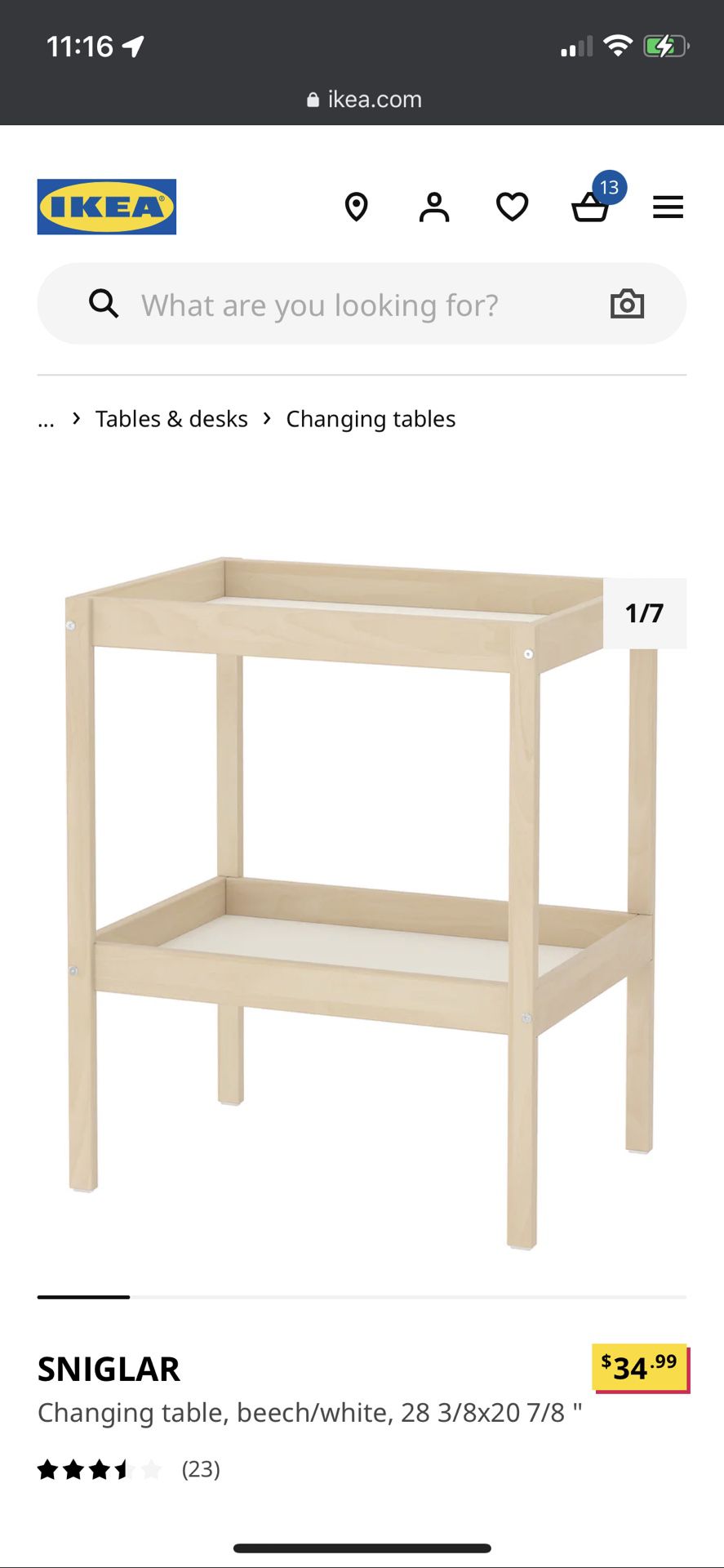 Ikea SNIGLAR Changing table With The Pad And Cover