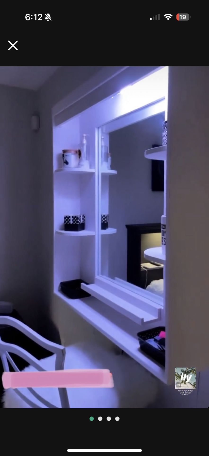 White Wooden Vanity W Fluffy White Spinning Chair