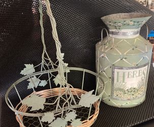 Utensil Milk Jug Utensil Holder, farmhouse, And Matching Basket 