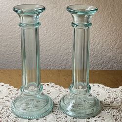 Vintage Green Glass Holders Taper Candle/Bud Vase