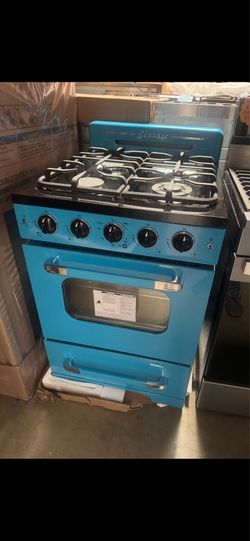 Stove gas range classic retro 4 burner convection blue w 24”