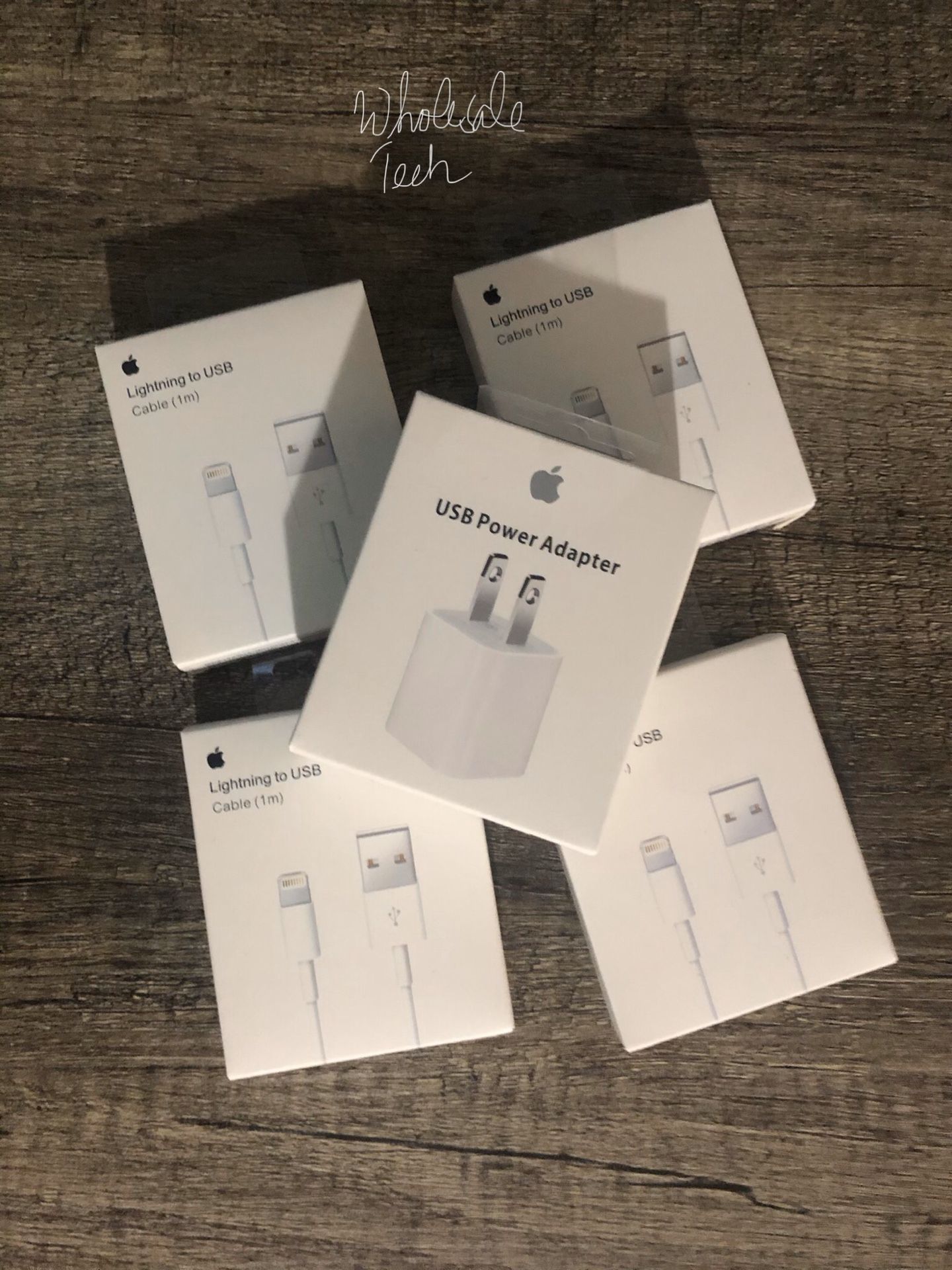 4 Original iPhone 1m Apple Chargers & 1 USB Power Adapter