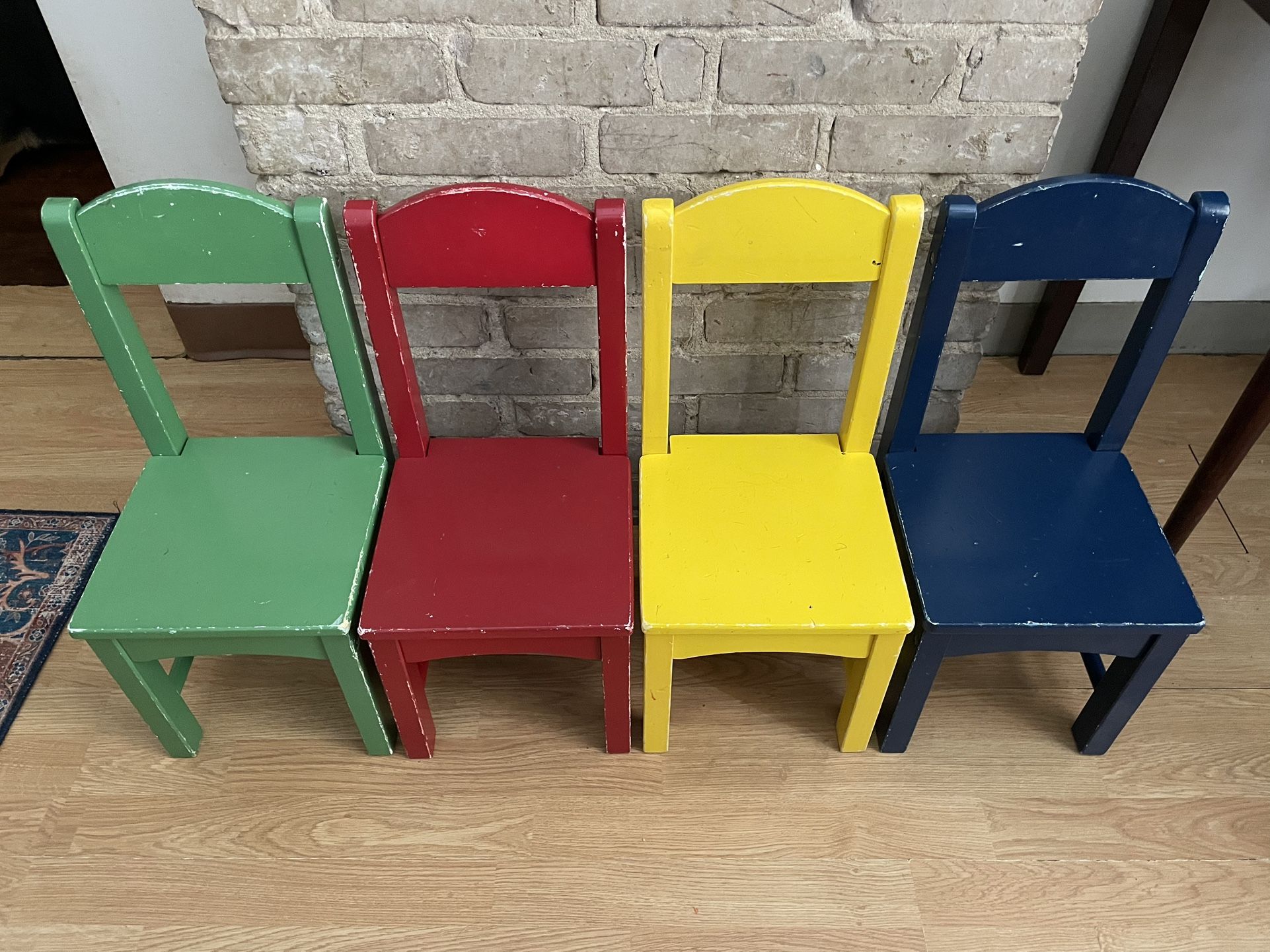 Set of 4 Solid Wooden Kids Chairs – Colorful Playroom Set