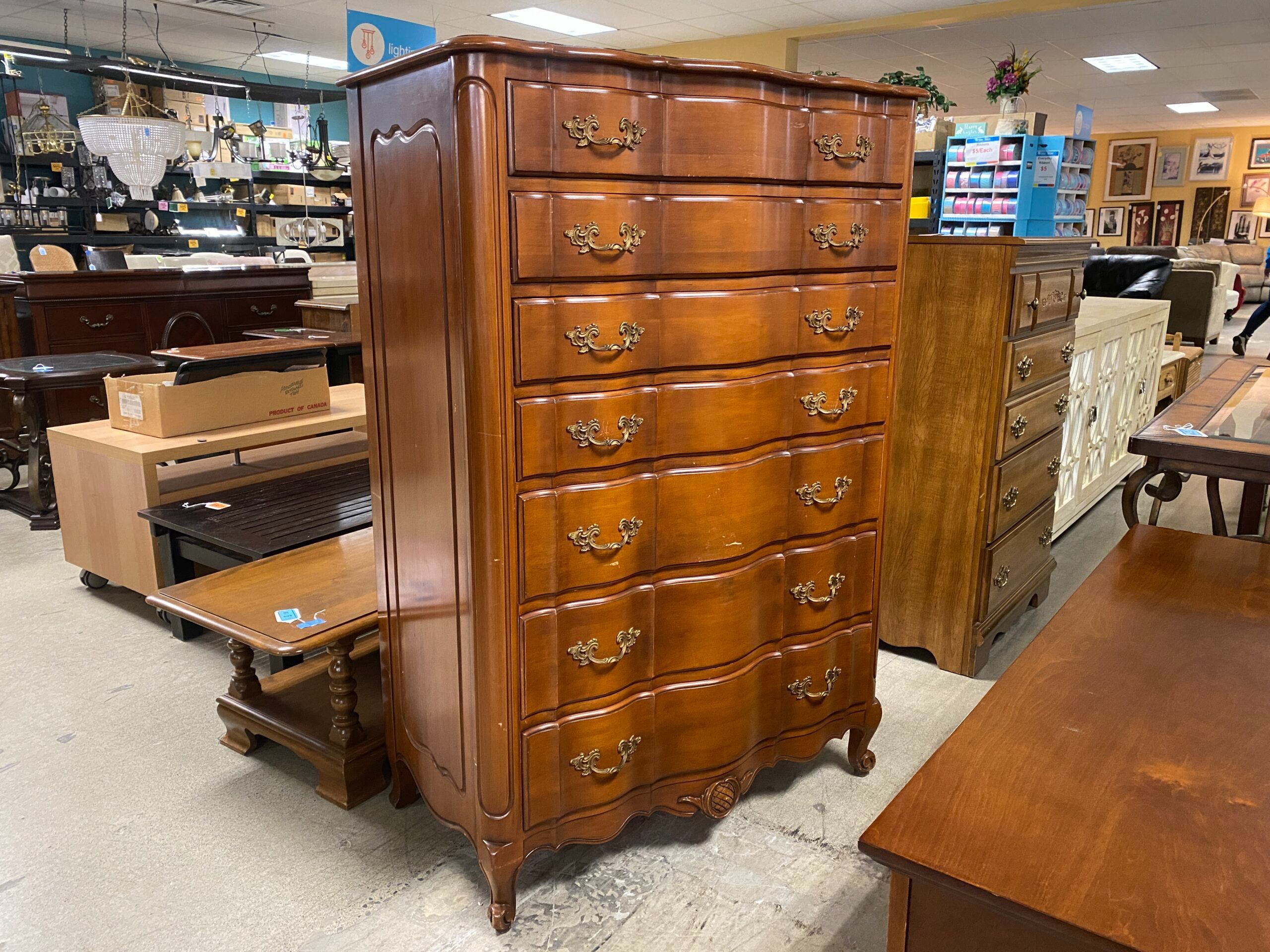 CONTINENTAL FURNITURE Solid Wooden 7-Drawer Dresser w/ Curved Front