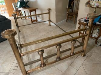 Bed frame with brass headboards full size bed over 40 years old