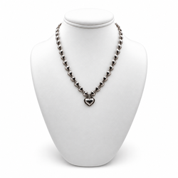 Tiffany & Co. Puff Heart Pendant Sterling Silver with Heart Link Chain 15" Necklace. (Pre-Owned)