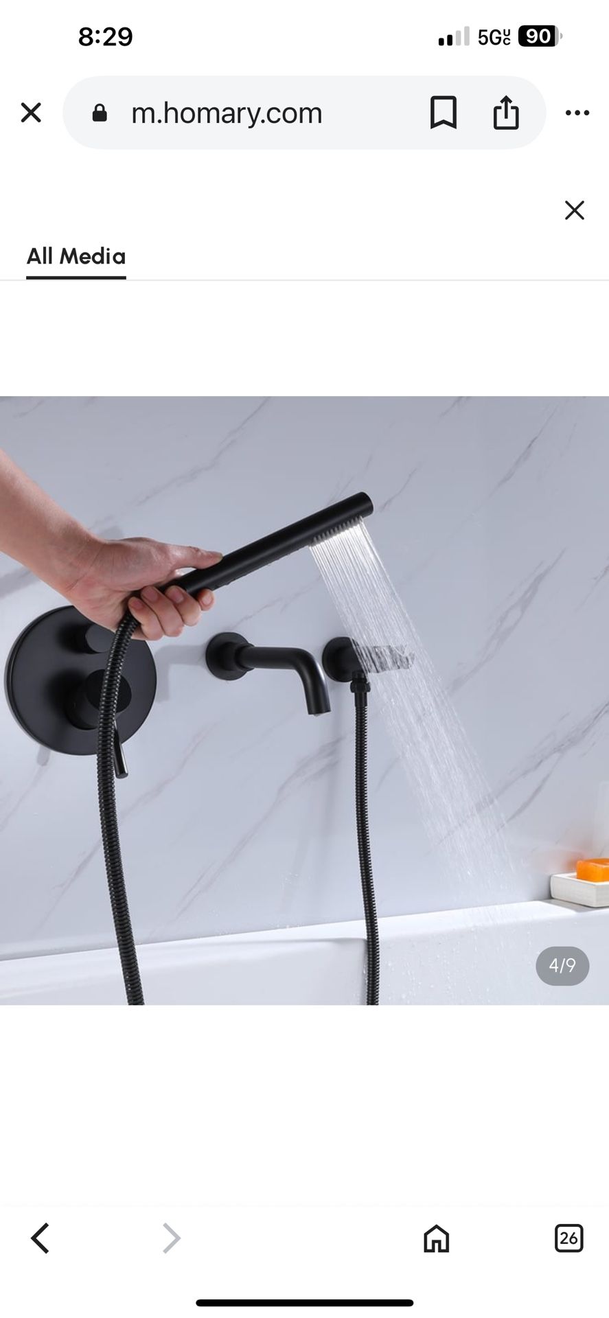 Stev Modern Single Handle Wall-Mount Swivel Tub Filler Faucet With Handshower Brass And Black Sh39