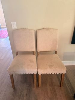 Set of 2 Beige Upholstered Dining Chairs with Nailhead Trim