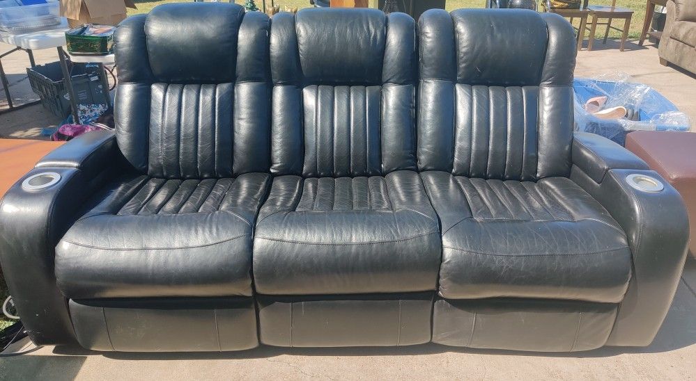  Servillo Black Leather Dual Power Reclining Sofa & Armchair