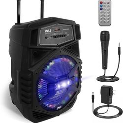 12'' Portable Bluetooth Speaker System - 1000W Karaoke Speaker w/ LED Lights, USB/Micro SD/FM/BT/Aux/Remote Control/Mic & Guitar Inputs, Built-in Rech
