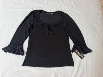 Women’s Impressions Lifestyle Black Small Top with Lace Cuffs-NWT