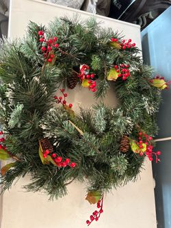 Christmas Wreath with Berries and Pinecones