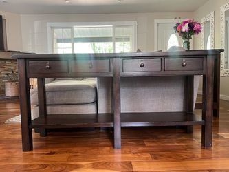 Dark Wood Console Tables with Drawers – Set of 2