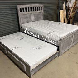 Solid Wood Queen/Full Trundle + Foam Mattresses $1,000