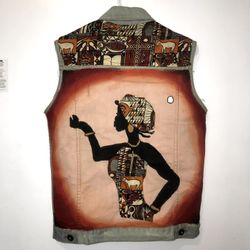 Custom-made African Design Jean Vest Size XL 18/20