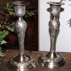 Ornate Vintage Shabby Chic Pewter Candle Holders Candlesticks