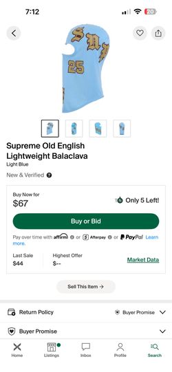 Supreme Old English Lightweight Balaclava