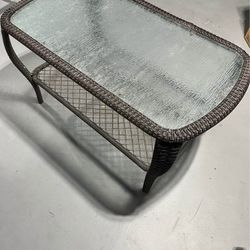 Wicker Coffee Table with Glass Top & Storage
