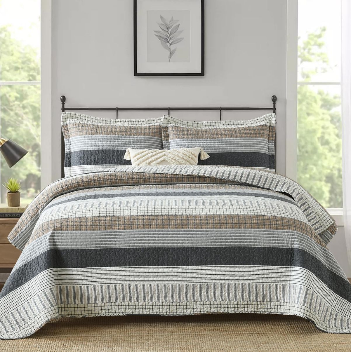 Queen Size Quilt Set 100% Cotton 3 Pcs