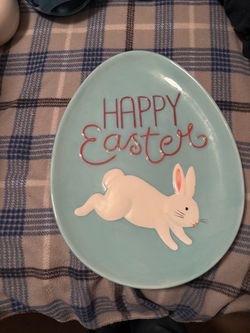 Happy Easter Ceramic Bunny Platter