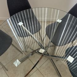 Modern Glass Dining Table + 4 Chairs – Sleek + Sturdy!