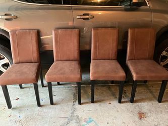 Set of 4 Brown Upholstered Dining Chairs