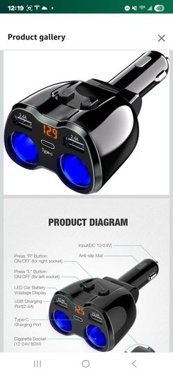 150W Cigarette Lighter Splitter – Dual Socket + 20W USB-C + QC3.0 Fast Charge