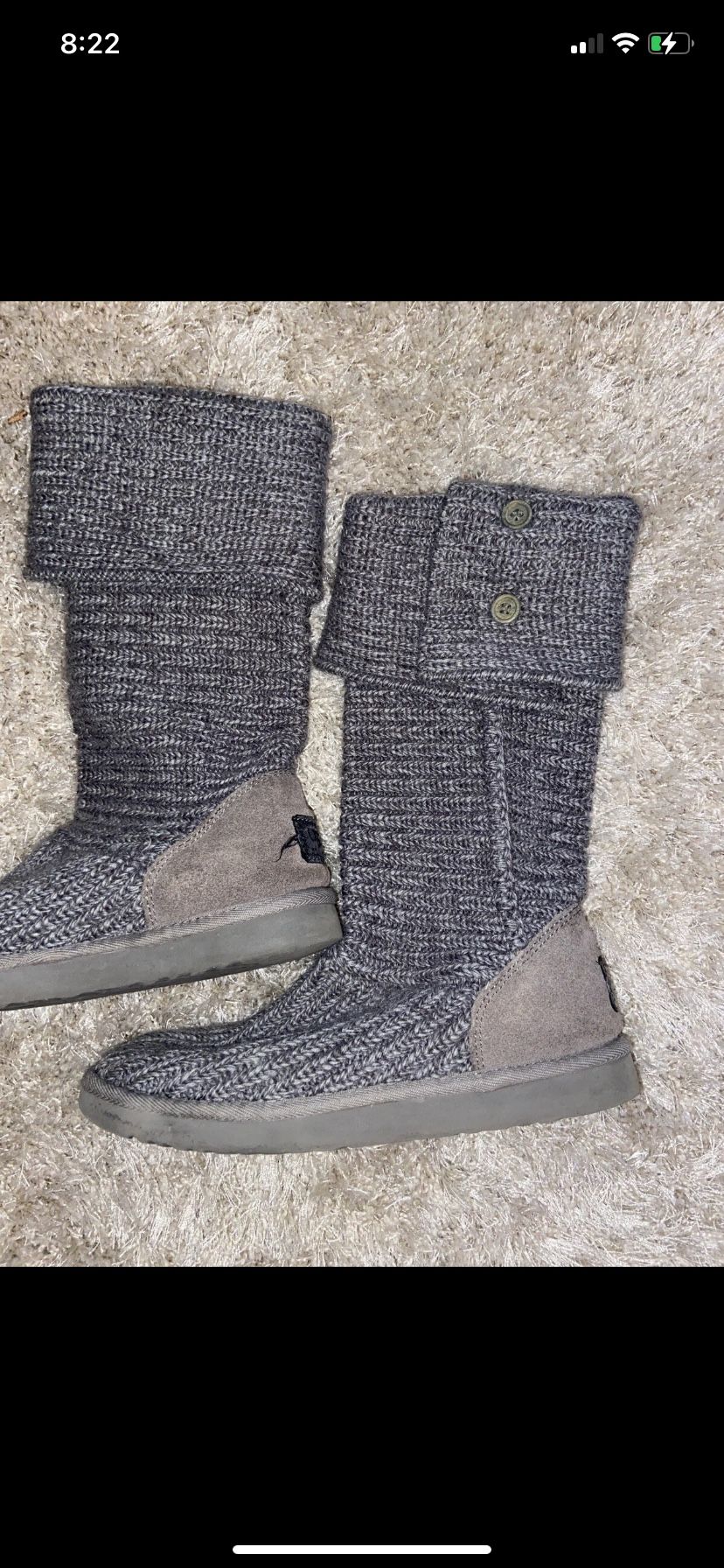 WOMEN'S UGG TALL CARDY Charcoal Color SWEATER KNIT BOOTS SIZE 8