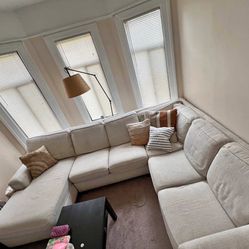 Cream/ Off-white Sectional Couch with Chaise   