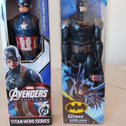 Lot Of 2 12" action figures Combat Batman 1st Edition & Captain America Titan Hero Series 