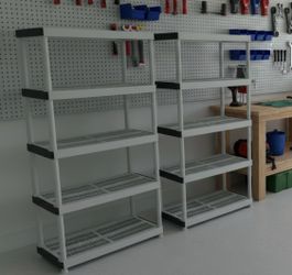 $40 each. Two Keter Plastic 5 Tier Garage Shop Storage Rack Shelving Shelf! Great condition! 36x18x72in
