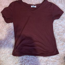 Red V Neck Short Sleeve Shirt 