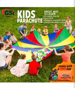 GSi Kids Play Parachute 20ft  Toy with Handles and Carry Bag for Cooperative Play and for Upper-Body Strength | Multi-Colored