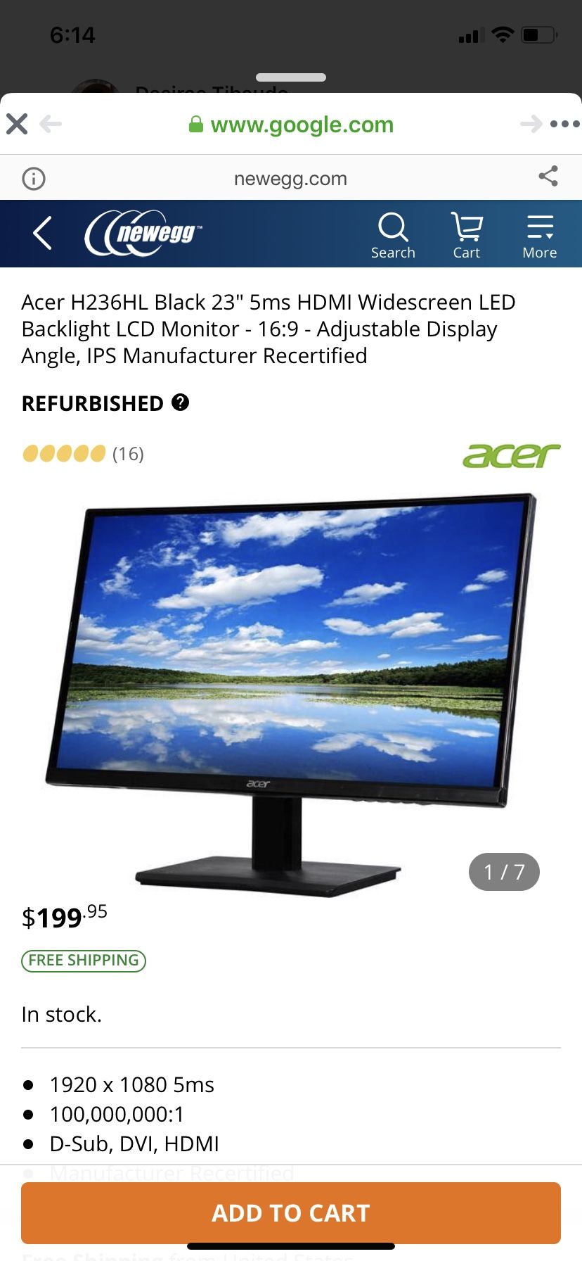 Two HD acer 23” monitors