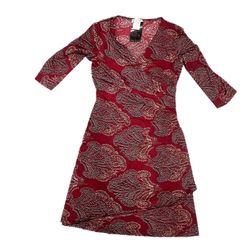 Elegant Burgundy Print Faux Wrap Dress - Flattering Ruched Style