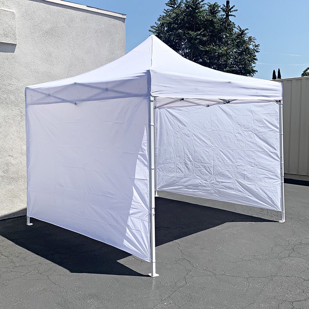 New $120 Heavy Duty White 10x10 ft Canopy with 3 Sidewalls EZ Popup Outdoor Gazebo, Carry Bag 