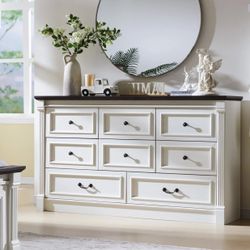 61" Farmhouse Dresser with 8 Drawers, Rustic Wood Closet Storage with Roman Column for Bedroom  61.22" W × 15.55" D × 35.43" 