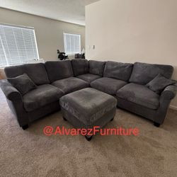 Corduroy Sectional Sofa With Ottoman 