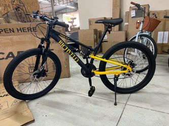 Mountain Bike 24 Inch, 21-Speed Mountain Bicycle with Full Suspension, Dual Disc Brakes, Carbon Steel Frame MTB Bike for Teenagers Adult Men Women, Bl