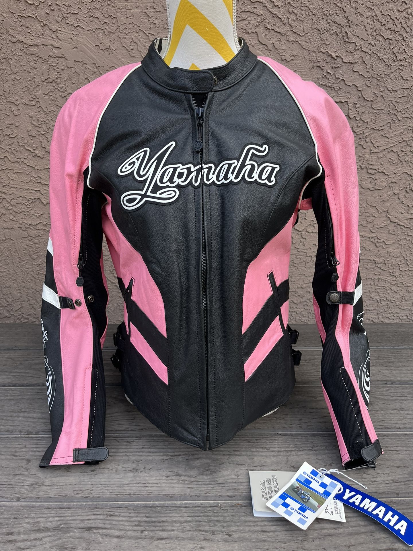 Yamaha Pink Angel Motorcycle Leather Jacket Women Padded Elbow - Size L - NEW