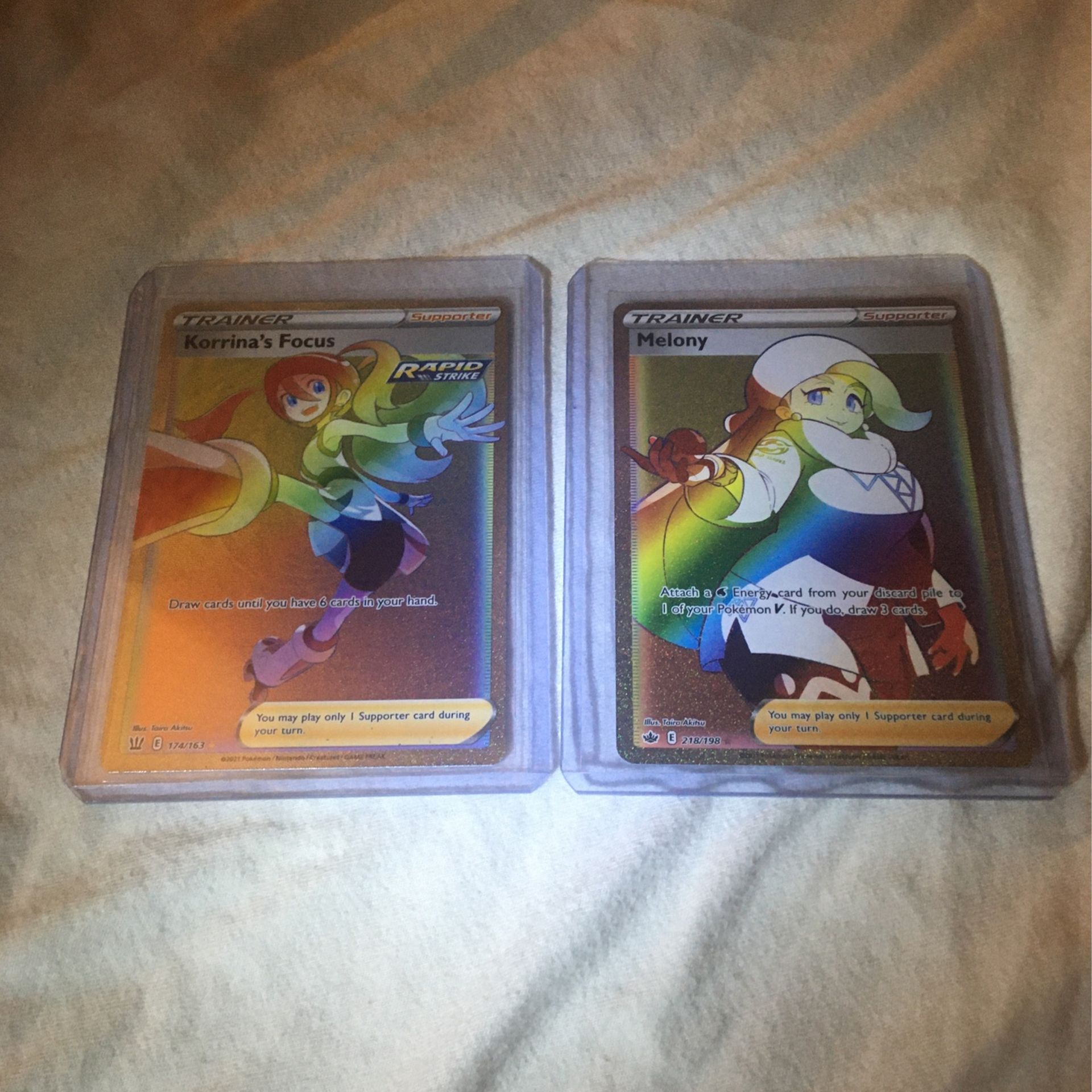 2 Rainbow Full Arts Korrina’s Focus And Melony Secret Rares MINT Condition Just Opened Comes With Hard Case And Sleeves