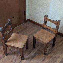 1980s Retro Wood And Upholstery Children's Chairs 
